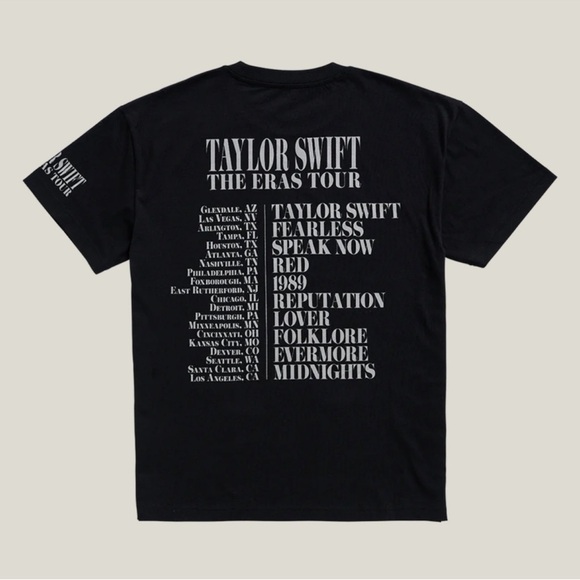 Taylor Swift Eras Tour US Dates Black Graphic T-Shirt Concert Tee - Picture 2 of 3